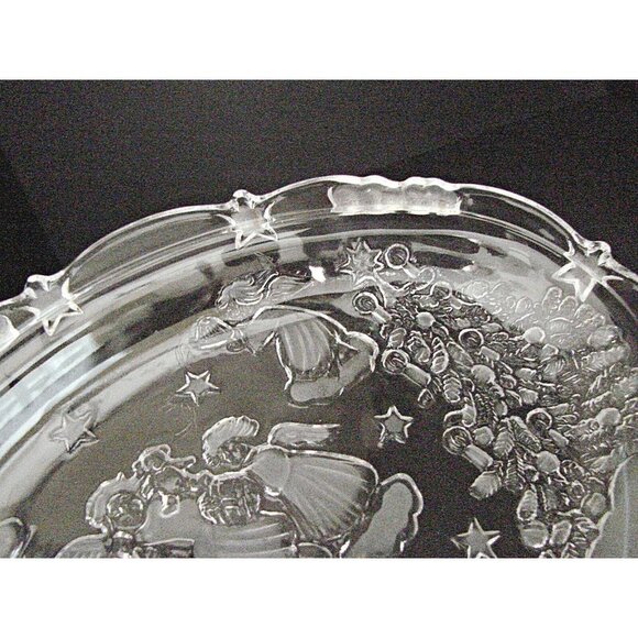 Mikasa Crystal Angel Plate Serving Dish Holidays Stars Trees 8" Retired Pattern - Picture 5 of 11